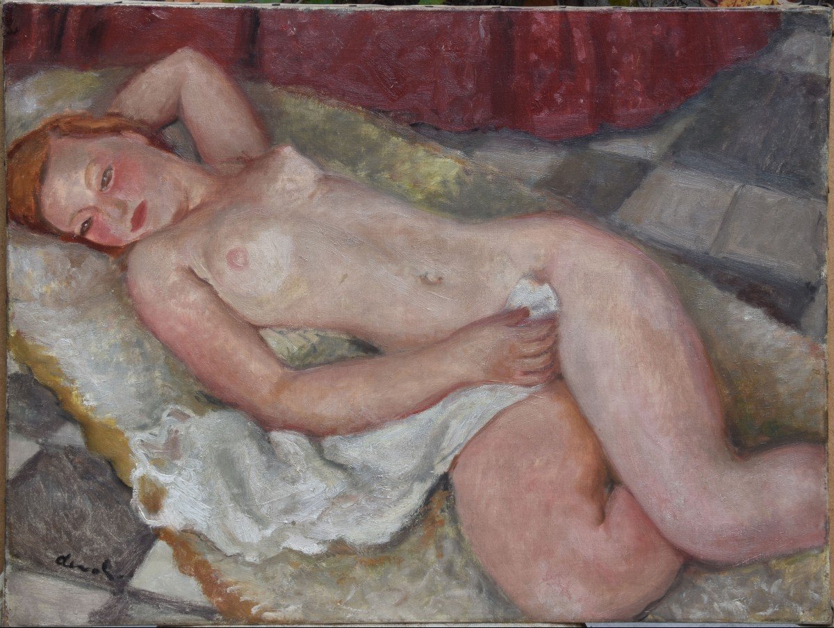 Pierre Deval "reclining Nude" Oil On Canvas 50x61